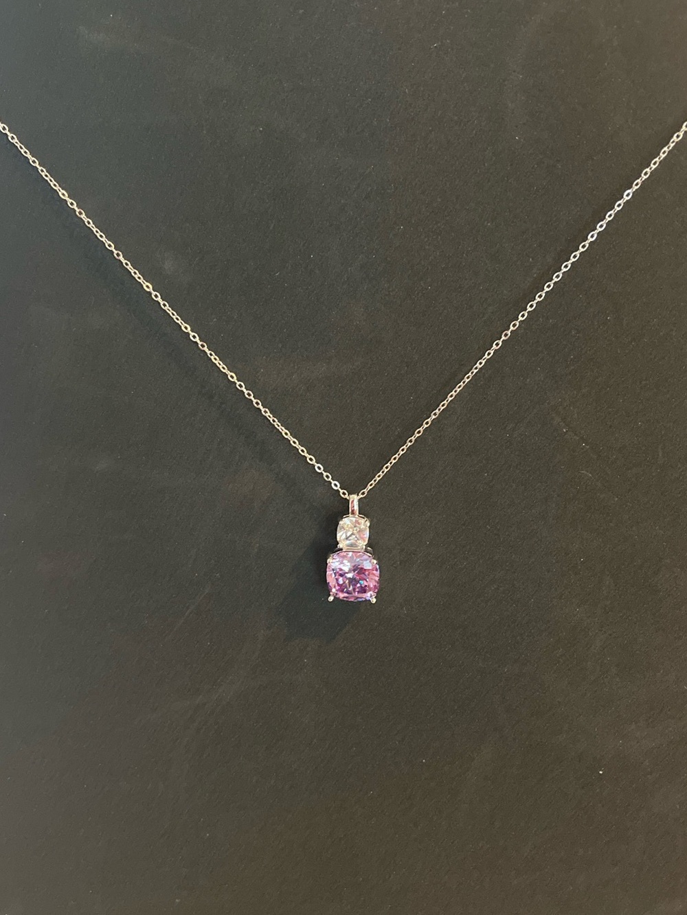 Sterling Silver Pink Cushion Pendant Necklace